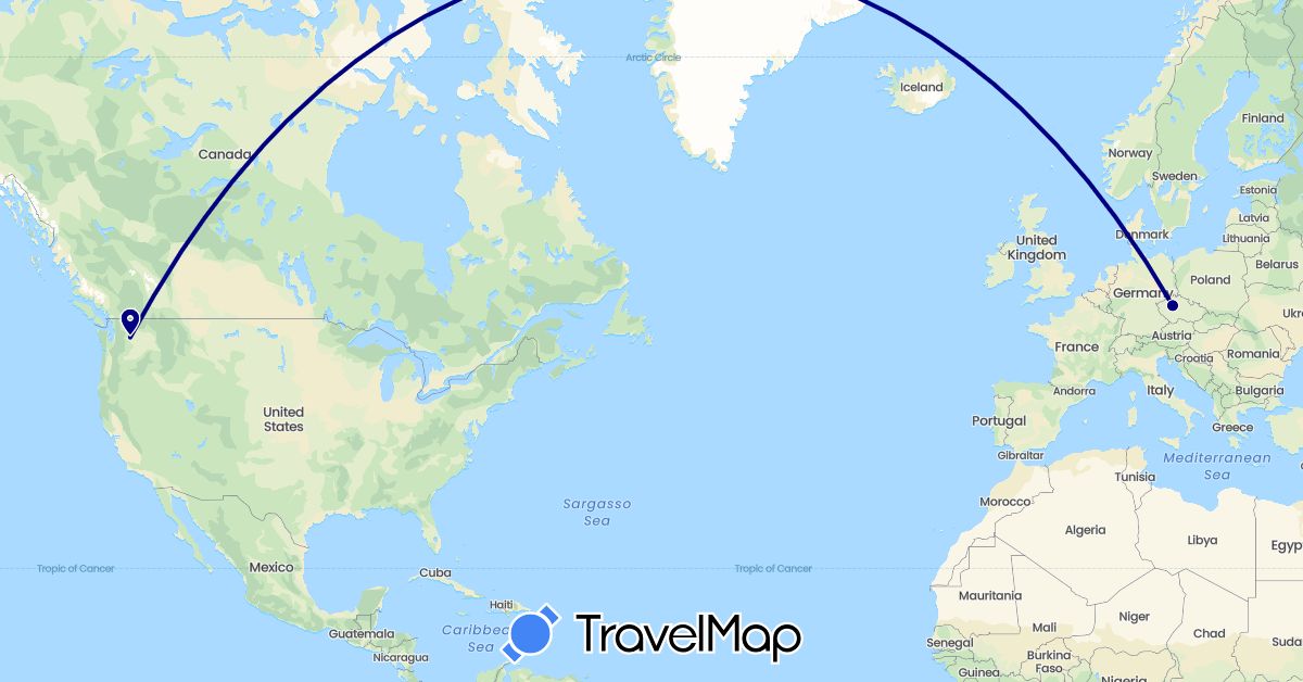 TravelMap itinerary: driving in Czech Republic, United States (Europe, North America)
